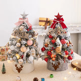 45/60cm Mini Christmas Tree With Lights DIY Desktop Golden Red Christmas Decorations 2023 New Year Home Party Windows Ornaments