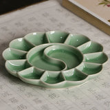 Ceramic Color Plate Handmade Celadon Palette Jingdezhen Ru Kiln Plum Blossom-shaped Watercolor Paint Tray Pen Holder Color Plate