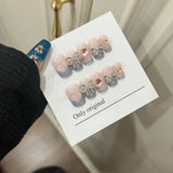 10pcs 3D Design Press on Nail Medium Glossy Pink Powder Blusher Fake Nails with Cute Bowknot Heart Pearl Full Cover False Nails