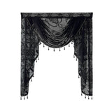 Black Lace Sheer Flower Valance Curtain Luxury Beaded Wavy Waterfall Scallop Curtain for Living Room Rod Pocket Top Window Drape