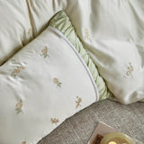 Flowers Embroidery Pleated Wide Edge Bedding Set Lyocell Soft Silky Cooling Duvet Cover Flat/Fitted Bed Sheet Pillowcases 4Pcs