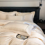 600TC Egyptian Cotton Light Champagne Color Luxury Embroidery Bedding Set Duvet Cover Set Flat/Fitted Bed Sheet Pillowcases 4Pcs