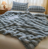 Luxury Ripple Pattern Faux Fur Blanket Double Layer Thickened Warm Winter Blankets for Bed Soft Fluffy Plush Soft Throw Blanket