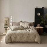 Vintage French Pastoral Flower Print Bedding Set 100% Cotton Double Yarn Soft Duvet Cover Flat/Fitted Bed Sheet Pillowcases 4Pcs