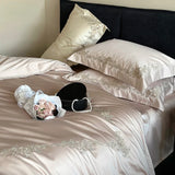 Elegant Flowers Embroidery Luxury Bedding Set Queen King 100S Egyptian Cotton Home Textile Bed Sheet Pillowcase Quilt Cover Set