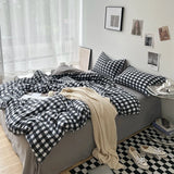 3pcs Classic Black and White Plaid Striped Duvet Cover Set Soft Washed Cotton Quilt Cover Adult Children Bedroom Bedding Set