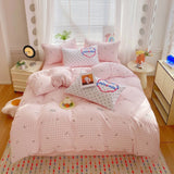 Korea Style Bedding Set Purple Heart Washed Cotton Soft Duvet Cover Skin-friendly Quilt Cover Bed Sheet Pillowcase Home Textiles