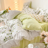 Floral Princess Style Korean Bed Skirt Bed Sheet flowers Lace Quilt Cover Ins Bedding For Girls Luxury Home Textiles