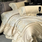 Champagne 1000TC Egyptian Cotton Yarn-dyed Jacquard Embroidery Luxury Bedding Set Duvet Cover Set Bed Sheet Pillowcases 4Pcs