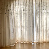 French Embroidered Bird Linen Curtain For Living Room, Privacy Sheer Curtain For Bedroom, Machine Washable，Easy Install Curtain