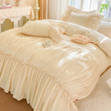 4Pcs French Light Luxury Cream Princess Style pure Cotton 100% Bedding Set Luxury Duvet Cover 200x230 220x240 Pillowcase Summer