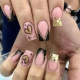24pcs False Nails Starlight Heart Design Press on Nails Black French Glitter Silver Square Wearable Full Cover Manicure Art Tips
