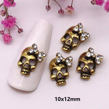 10-Pcs Halloween Ornaments 3D Metal Nail Art Decorations Gold Silver Black Skull Spider Hand Skeleton Design Nail Accessories