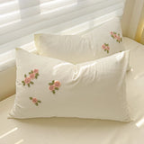 3/4Pcs Washed Cotton Skin-friendly Soft Princess Rose Towel Embroidery Bedding Set Duvet Cover Bed Sheet/Fitted Sheet Pillowcase