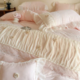 Princess Style Lace Ruffles Wedding Bedding Set Korean Soft Rose Flowers Four-Piece Set Duvet Cover Bed Sheet Pillowcase 4Pcs