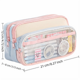 Color-Block Pen Bag Multi-Compartment Transparent Pocket Pencil Case Large Capacity with Zipper Multi-layer Pen Pouch