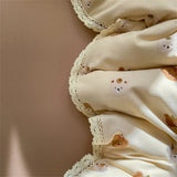 INS Girls Cherry Soft Bedding Set Washed Cotton Bed Sheet Queen King Size Duvet Set Flower Comforter Set Pillowcase Bed Linens