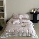 Vintage Embossed Jacquard Lace Edge Luxury Bedding Set 1000TC Egyptian Cotton Duvet Cover Flat/Fitted Bed Sheet Pillowcases 4Pcs