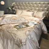 Royal Golden Embroidery European Palace Luxury Bedding Set Champagne Brocade Egyptian Cotton Duvet Cover Bed Sheet Pillowcases