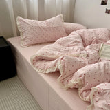 Pink Polka Dot Lace Waed Cotton Bedding Set Tee Piece Pure Cotton Student Duvet Cover Cotton Quilt Cover All Cotton eet