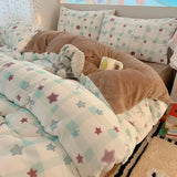 New autumn and winter milk fleece four-piece cartoon cute fleece thickened bed sheet quilt cover warm bedding