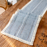 Farmhouse Table Runner Grey Blue 13x72 Inch Cotton Linen Embroidered Striped Wedding Party Rustic Home Christmas Decoration