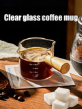 1 Piece 75ml Double Mouth Milk Cup With Side Wooden Handle Clear Glass Coffee Cup, Suitable For Home Espresso, Milk Production