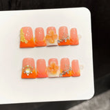 10pcs Ocean Style Fake Nails Duck Bill Press on Nails Set Handmade 3D Flowers Pearl Nail Art Gradient Blush French False Nails