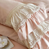 French Vintage Lace Ruffles Pure Cotton Princess Bedding Set Duvet Cover Bed Skirt Bedspread Pillowcases Queen King Size 4Pcs