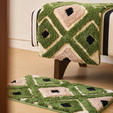 Tufting Green Geometric Bathroom Mat Soft Bedside Rug Floor Pad Bathmat Bedroom Doormat Carpet Aesthetic Home Room Decor 40x60cm