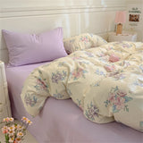 Washed Cotton Pastoral Girls Flower Bedding Sets Bed Linens Quilt Cover Sheet Set Simple Bedspread High Quality Home Textiles