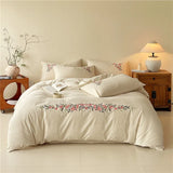 Linen Cotton Bedding Set Breathable Embroidery Bed Linens Sheet Pillowcase Duvet Cover Sets Underwear
