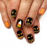 24Pcs/set Black Halloween Press on Nails Pumpkin Ghost Cat Design Short Square Fake Nails Full Cover Acrylic Nail Tips for Women