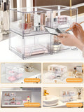 2/4 Pack Stackable Makeup Organizer with Drawers, Clear Acrylic Cosmetic Storage Bins, 4.4" Tall Vanity Drawer Organizer for Bathroom Cabinet Under Sink, Space Saving