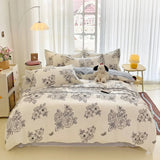 100% Cotton Four Piece Set Soft Skin-friendly Duvet Cover Set Single Couple Flower Printed Comforter Bedding Set for Adults Kids