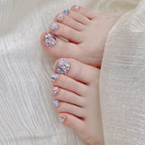 Handmade Press On Nails Transparent Sequins Fake Toenails Glitter Charming False Nails Full Aurora Diamond Decor Square Nail Tip
