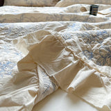 100% Cotton Linen Embroidered Lace Quilt Set - Solid Color Summer Lightweight 3-Piece Bedspread Set with Pillowcase Home Decor