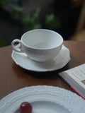Ins Ceramic Handgrip Coffee Cup Exquisite Afternoon Tea Cup Dish 2Pcs Set French Style Household White Relief Drinkware