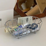 Minimalist Stainless Steel Storage Basket Desktop Hollow Miscellaneous Storage Basket Dressing Table Cosmetics Storage Rack