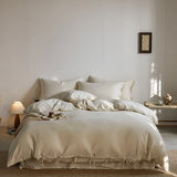 Original Cotton Linen Lace-Up Bedding Set Single Queen King Size Duvet Cover Flat/Fitted Bed Sheet Pillowcases 3/4Pcs