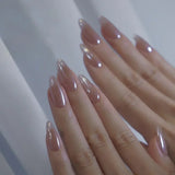 24Pcs/Box Shiny Cute False Nails French Almond Nails Simple Heart Design Sweet Press on Nails Full Cover Wearable Manicure Art