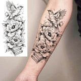 1 Sheet Realistic Flying Birds Flowers Temporary Tattoos For Women Girls Waterproof Long Lasting Fake Tattoo Sticker 3D Body Art