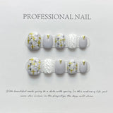 10Pcs Cute Autumn-winter Handmade Press on Nails Full Cover Shiny Cat Eye Lozenge French Ballet Fake Nails Wearable Manicure Art