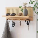Wooden Wall Key Hook Storage Solid Wood Rattan Storage Japanese Style  Rack Book and Newspaper Magazine Storage Rack