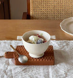 Original Design Two Ear Short Footed Bowl Warm and Creamy White Ceramic Breakfast Bowl Cute