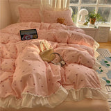 3/4Pcs Korean Princess Style Bow Ruffles Bedding Set Single Queen King Size Duvet Cover Set Bed Sheet Pillowcases
