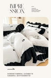 Rose Flowers Embroidery Ruffle Lace Bedding Set Washed Cotton Duvet Cover Set Skin Friendly Bed Sheet Pillowcases Princess Style