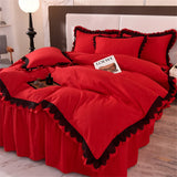 Princess Style Bedding Set Ruffle Duvet Cover With Lace Soft Four Piece Set Quilt Cover Bed Skirt Pillowcase Girls Bedroom Decor