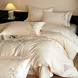 Embroidery Cotton Bedding Set Underwear Duvet Cover Set Bed Linens Solid Color RU SEA EU AU Size