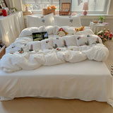 3/4Pcs Princess Style Cartoon Towel Embroidery Bedding Set Single Queen King Size Duvet Cover Set Bed Sheet Pillowcases